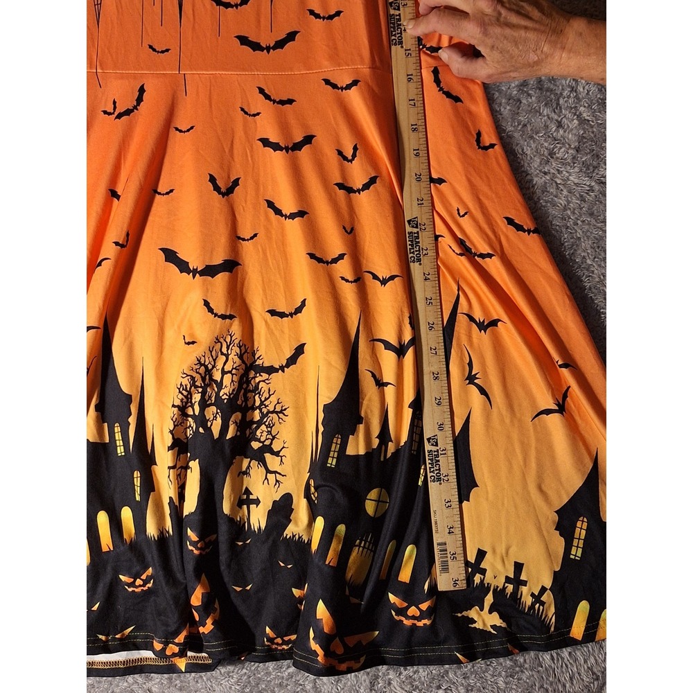 For G and PL Womens 2XL Halloween Dress Bats Haunted House A Line Orange Party - Picture 6 of 8